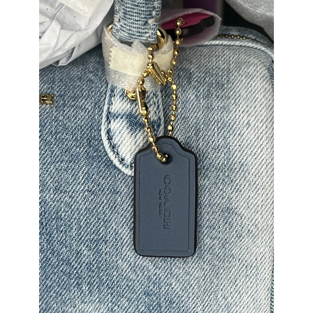 Coach Mini Rowan Crossbody Bag In Loved Denim With Charms